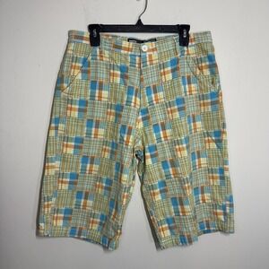 Southpole Shorts Men 36‎ Yellow Blue Plaid Patchwork Hip Hop Y2K Skater Vintage